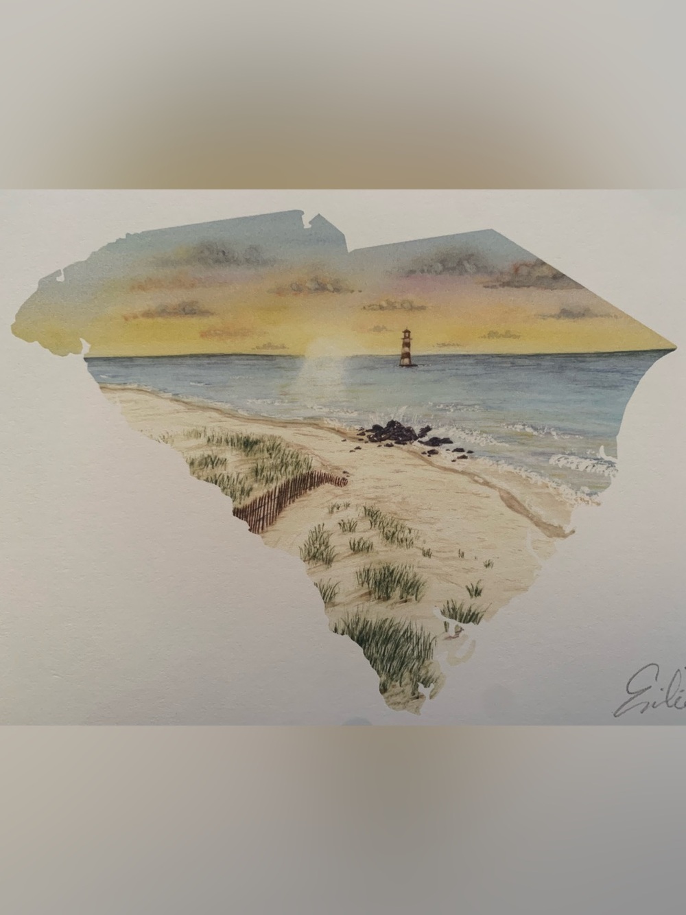 South Carolina Beach Art Print Lighthouse Coastal Wall Decor Signed 5x7